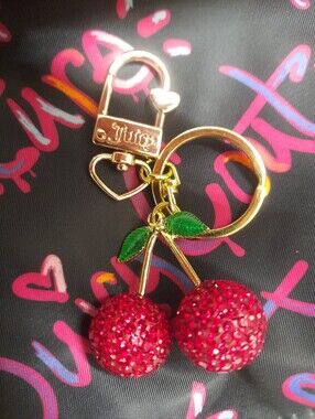 Juicy Couture Gold-Tone Red Crystal Cherry Keychain Bag Charm